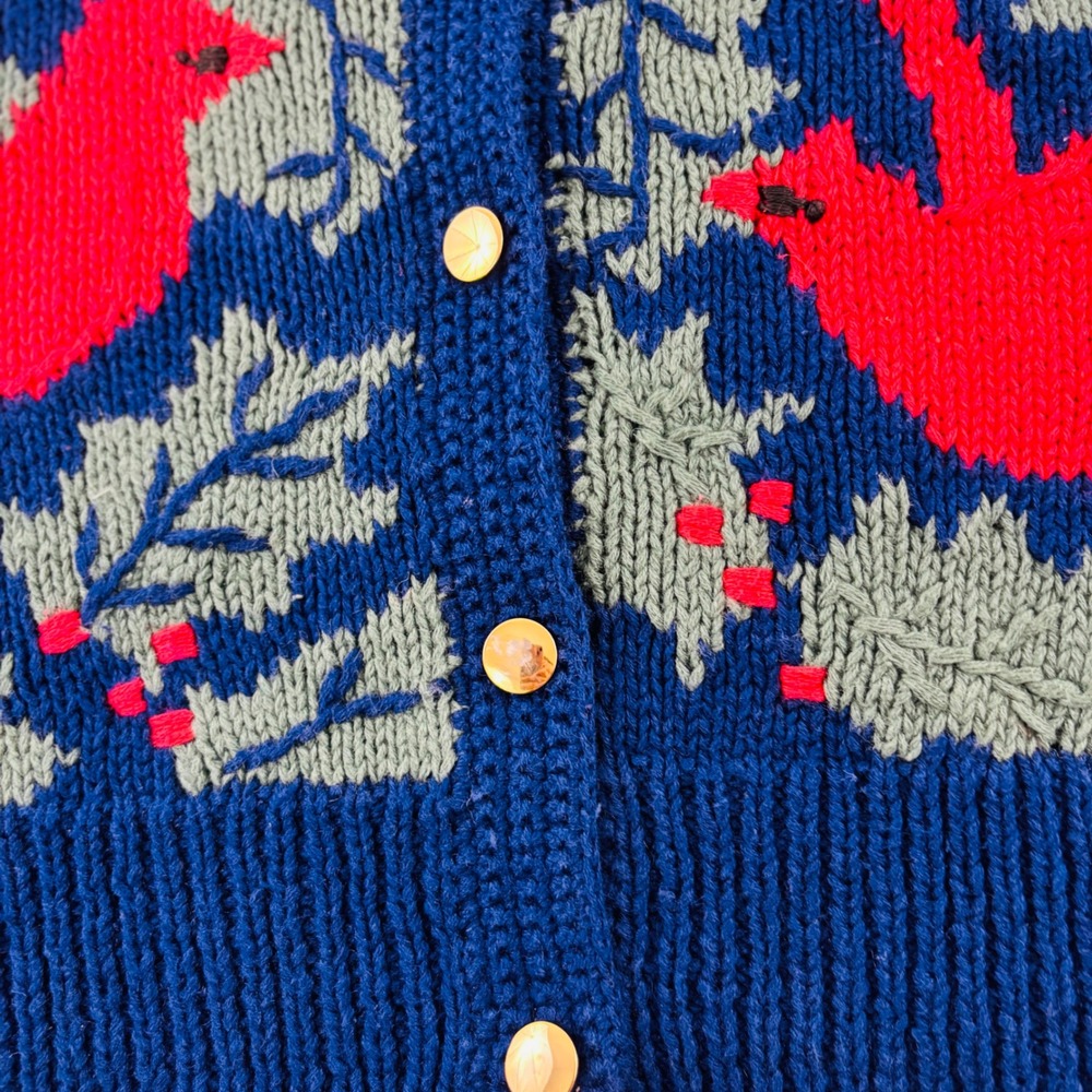 Vintage Orvis Hand Knit Cardinal Bird Cardigan Grandma Holiday Christmas M - Picture 7 of 9